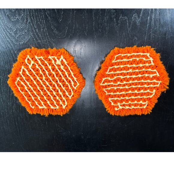 Vintage- Bright Orange Table Covers -Hexagon- Set of Two - yellow- groovy - Picture 3 of 4